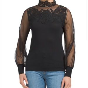 Lace Sweater with Mesh Sleeve